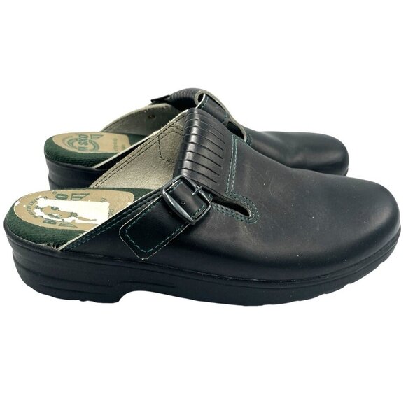 BRA SKO Black Leather Comfort Clogs Size 45 US 11 Nursing Medical Sweden - Picture 1 of 13